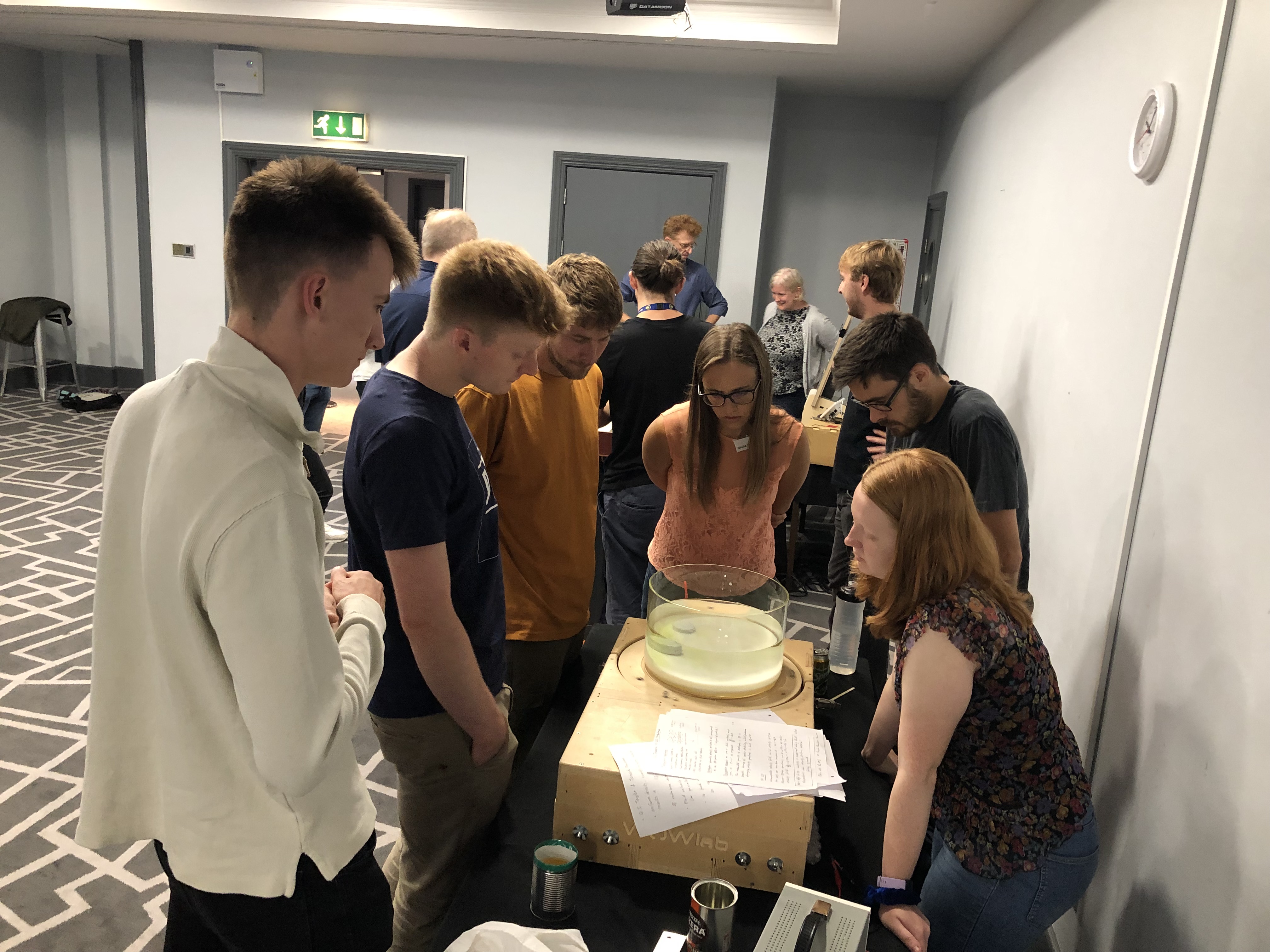 Residential induction day 2019, new chort of CDT students being shown demonstration by current CDT students.