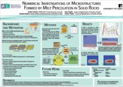 Poster created by CDT student Giulia on their project 'Numerical investigations of microstructures formed by melt percolation in solid rocks.