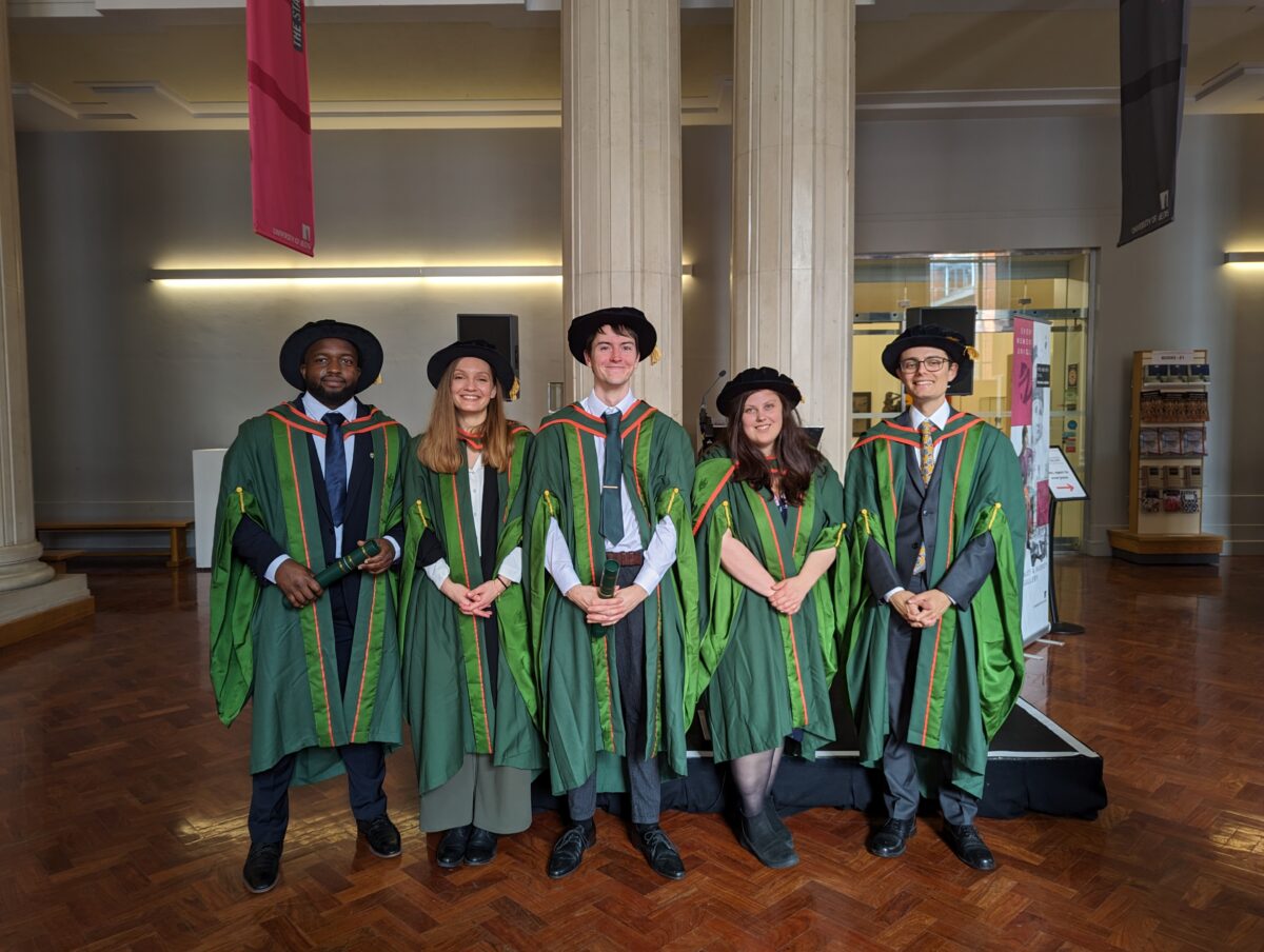 Photo of CDT graduates Dami, Foteini, Joe, Eleanor and Daniel